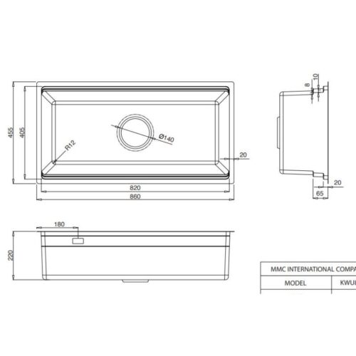 Kích thước chậu rửa bát 1 hố Kluger KWU8161FS-S86 Plus