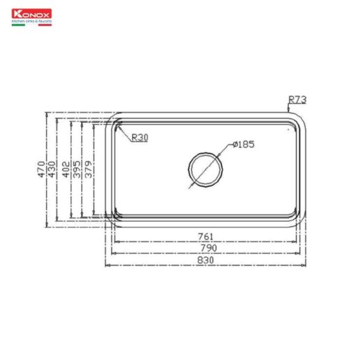 Kích thước chậu rửa bát đá 1 hố Konox KN8347SU Dekor Basic