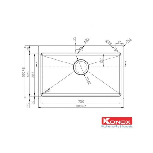 Kích thước chậu rửa bát Konox Workstation KN8050TS Basic