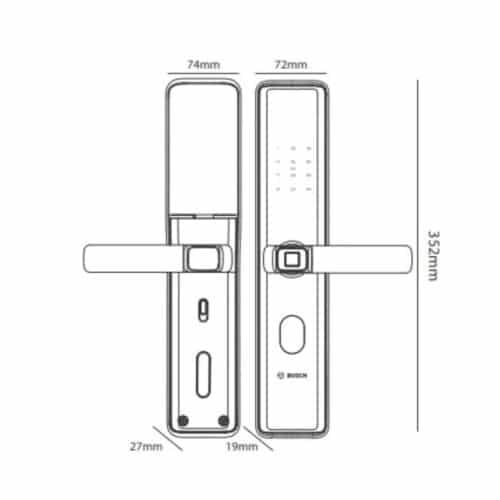 Kích thước khóa cửa vân tay Bosch ID30 EU Gray