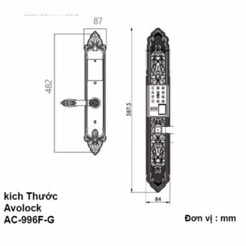 Kích thước khóa thông minh Avolock AC-996F-G