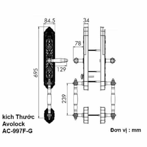 Kích thước khóa thông minh Avolock AC-997F-G