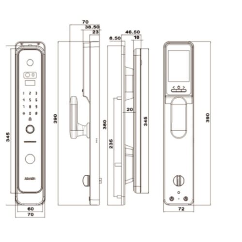 Kích thước khóa cửa điện tử Avolock AV-69-B