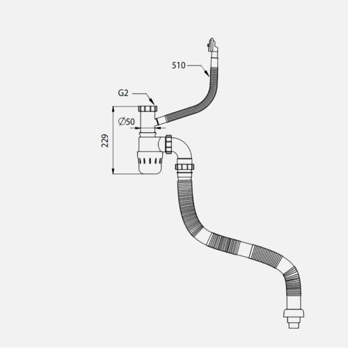 Kích thước siphon chậu rửa bát 1 hố Kluger KSP-301