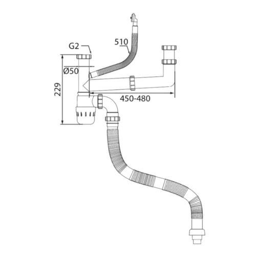 Kích thước siphon chậu rửa bát 1 hố Kluger KSP-302