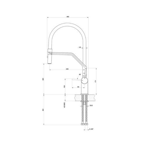 Kích thước vòi rửa bát nóng lạnh Konox Resta Grey có dây rút