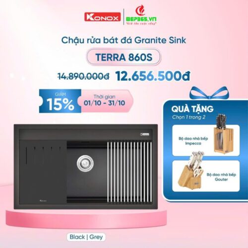 Khuyến mãi chậu rửa bát đá 1 hố Konox Terra 860S