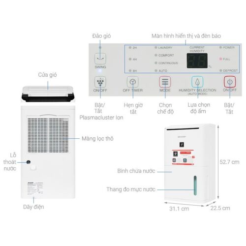 Thông số máy lọc không khí và hút ẩm Sharp DW-D12A-W