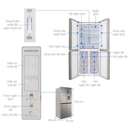 Thông số tủ lạnh 4 cánh 401 lít Sharp SJ-FXP480VG-CH