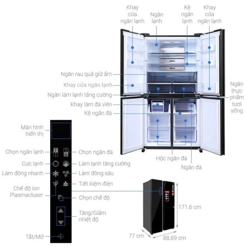 Thông số tủ lạnh 4 cánh 525 lít Sharp SJ-FXP600VG-BK