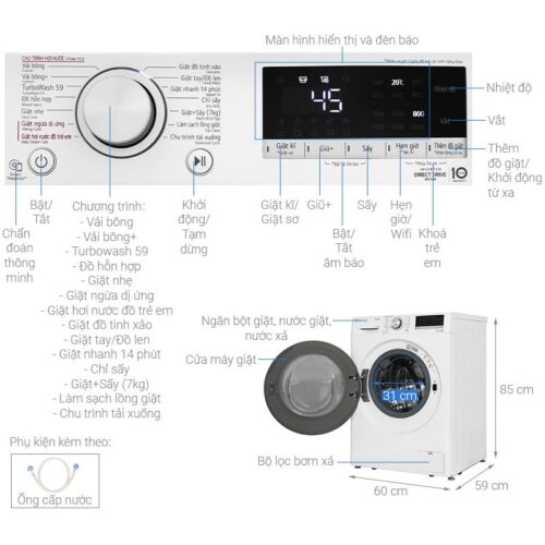 Chi tiết máy giặt sấy LG giặt 11 kg – sấy 7 kg FV1411D4W