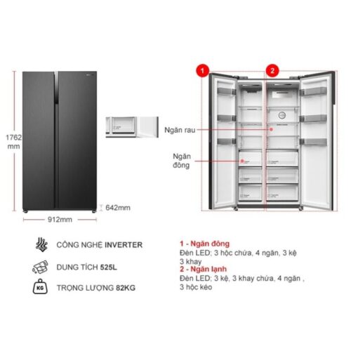 Chi tiết tủ lạnh 2 cánh side by side 525 lít Hitachi HRSN9552DWDXVN