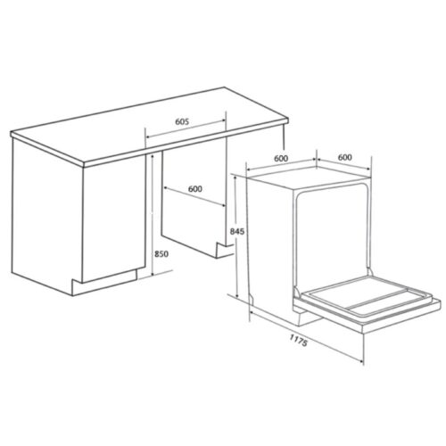 Kích thước máy rửa bát độc lập Spelier SP 16DWKT/B