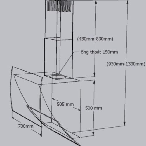 Kích thước máy hút mùi áp tường Tomate TOM 3370