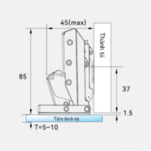 Kích thước bản lề cong lắp lọt lòng Capella kính cao cấp GrandX XC.G3