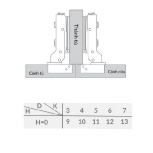 Kích thước bản lề cong lắp trùm nửa Capella thép GrandX XC.IR107B