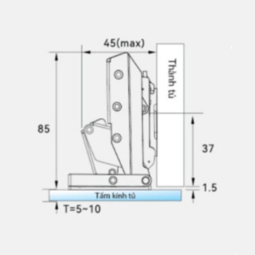 Kích thước bản lề thẳng lắp trùm ngoài Capella kính cao cấp GrandX XC.G1