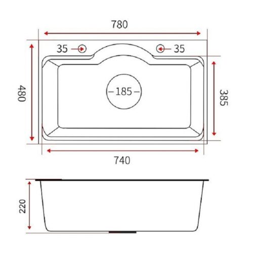 Kích thước chậu rửa bát Henry HR-C7848IH Semicicle