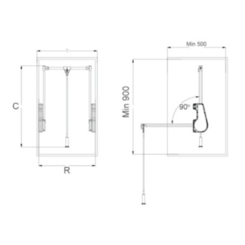 Kích thước giá nâng hạ cơ treo quần áo GrandX XM.15