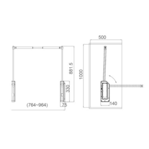 Kích thuớc giá nâng hạ điện treo quần áo GrandX XM.15E