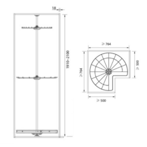 Kích thước kệ xoay góc tủ quần áo 270 độ 3 tầng GrandX XM.270C