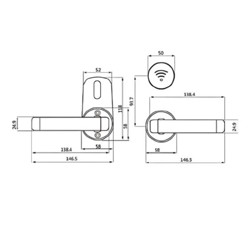 Kích thước khóa cửa khách sạn Hyundai HY-HL03 Gold