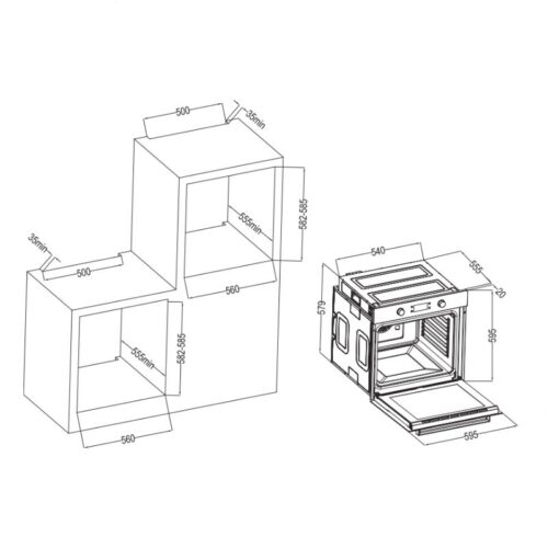 Kích thước lò nướng âm tủ 72L Faster FS OV7210B