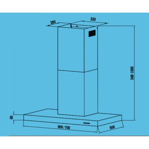 Kích thước máy hút mùi áp tường Tomate TOM 3020‐70