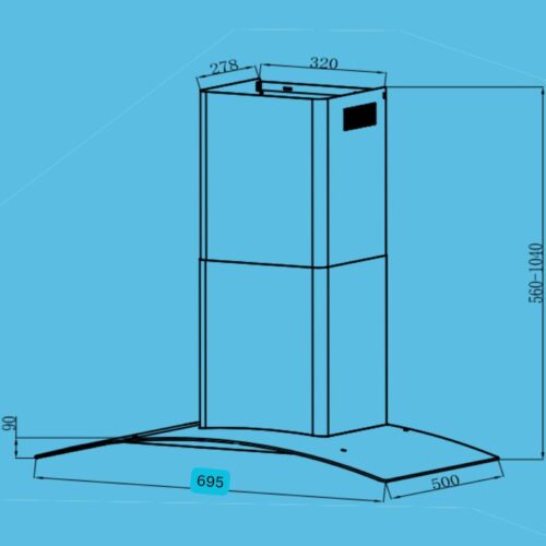 Kích thước máy hút mùi kính cong Tomate TOM 3150‐70