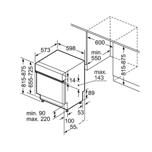 Kích thước máy rửa bát âm tủ Bosch SMI6YCS02E Serie 6