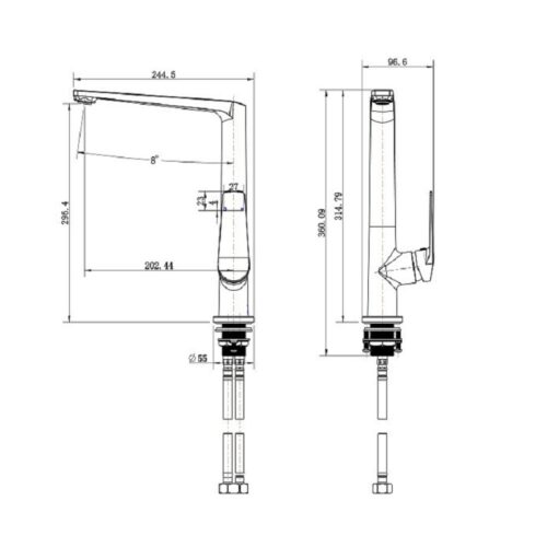 Kích thước vòi rửa bát Henry HR-V896